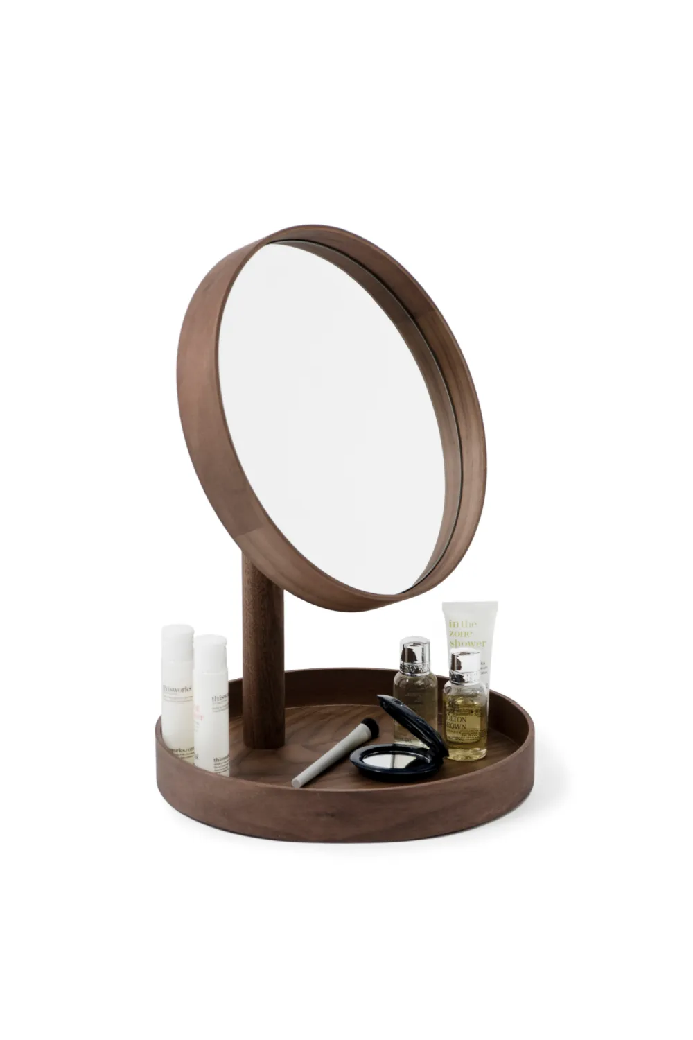 Walnut Magnifying Vanity Mirror with Storage Tray | Wireworks Look