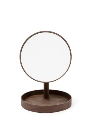 Walnut Magnifying Vanity Mirror with Storage Tray | Wireworks Look